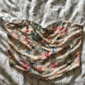 Lulu's White Floral Strapless Top